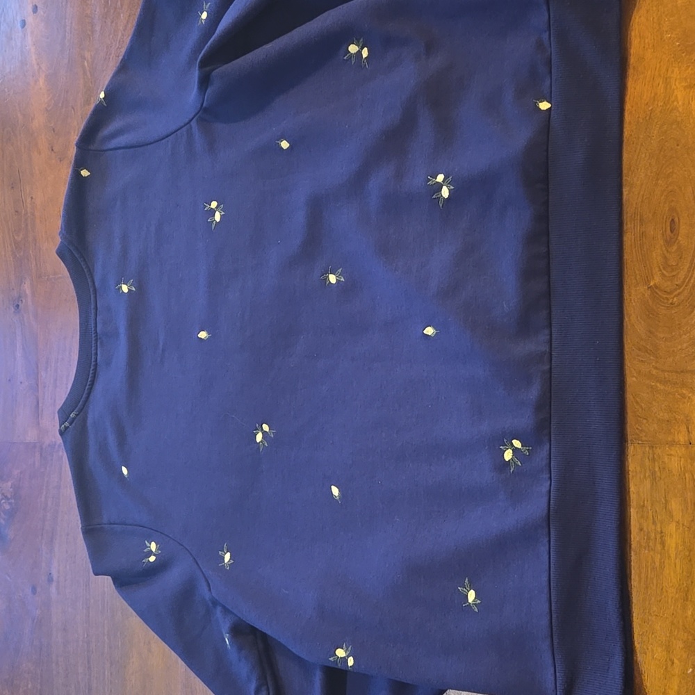 Gloria Vanderbilt Navy Blue Lemon Embroidered Crewneck Sweatshirt Size XXL - Picture 8 of 8